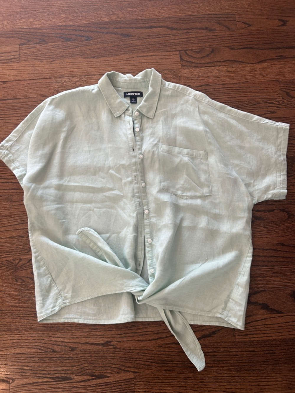 Lands' End Men's Light Sage Short-Sleeve Linen Button-Down